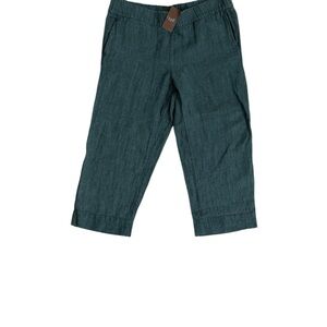 Pure Jill Linen Trapunto-Stitched Steel Blue Melange Pants Sise Medium Petite